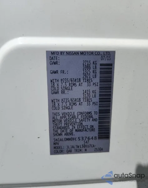 2015 Infiniti Qx60 z USA, uszkodzony, nr VIN 5N1AL0MN0FC537648